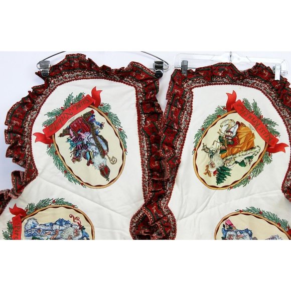 VTG 1980s Handmade Tree Skirt Cheryl Johnson Print Santa Sleigh Reindeer Trim - Picture 2 of 8